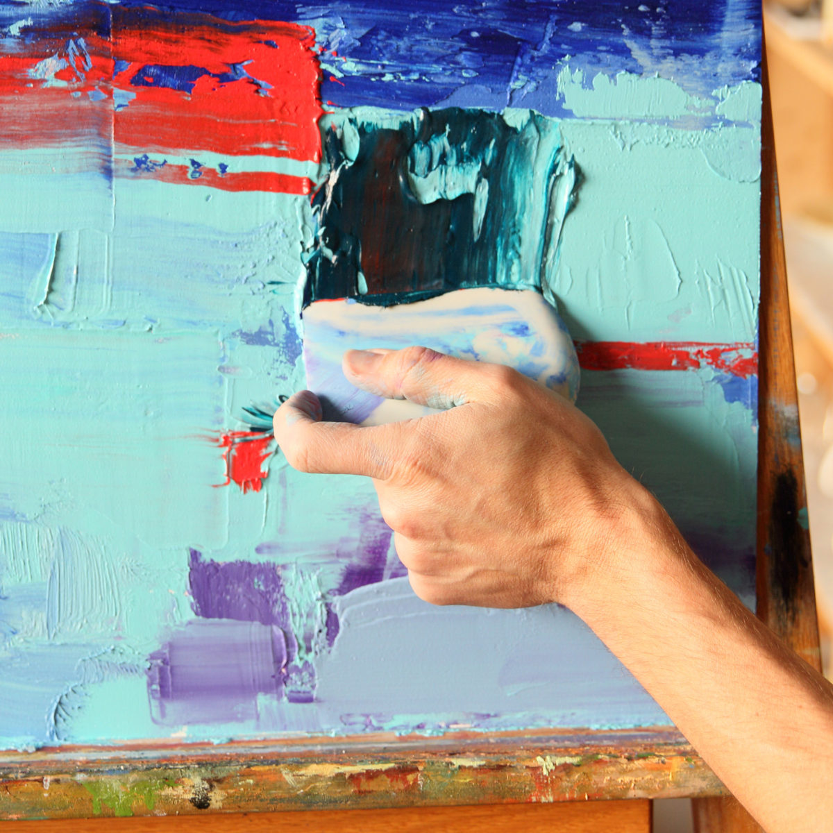 Gamblin Cold Wax and oil paint scraping on
