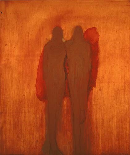 Nathan Oliveira "Couple with Red," 2003 Oil and Galkyd on polyester canvas, 50” x 42"