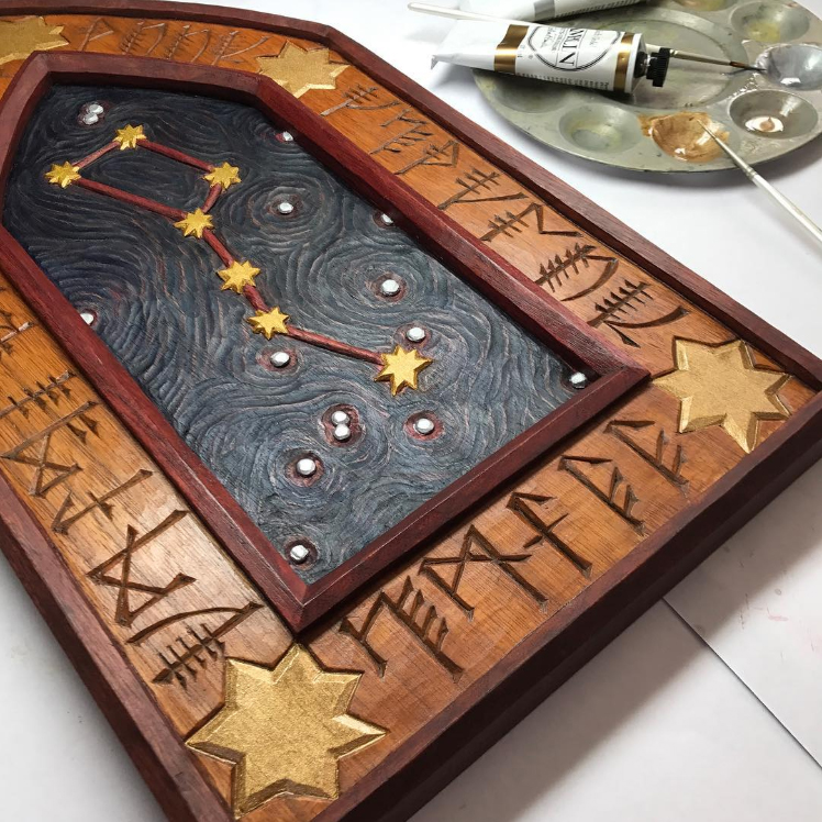 Lisa Laughy, Icon of the Great Bear, oil on wood carving